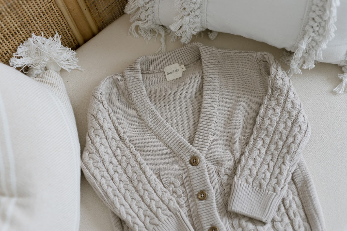 Five O’ Six - Cable Knit Cardigan- Taupe