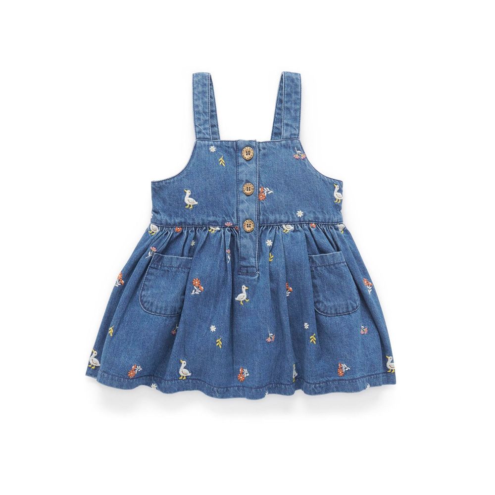 Purebaby - Embroidered Pinnie - Mid Blue Denim