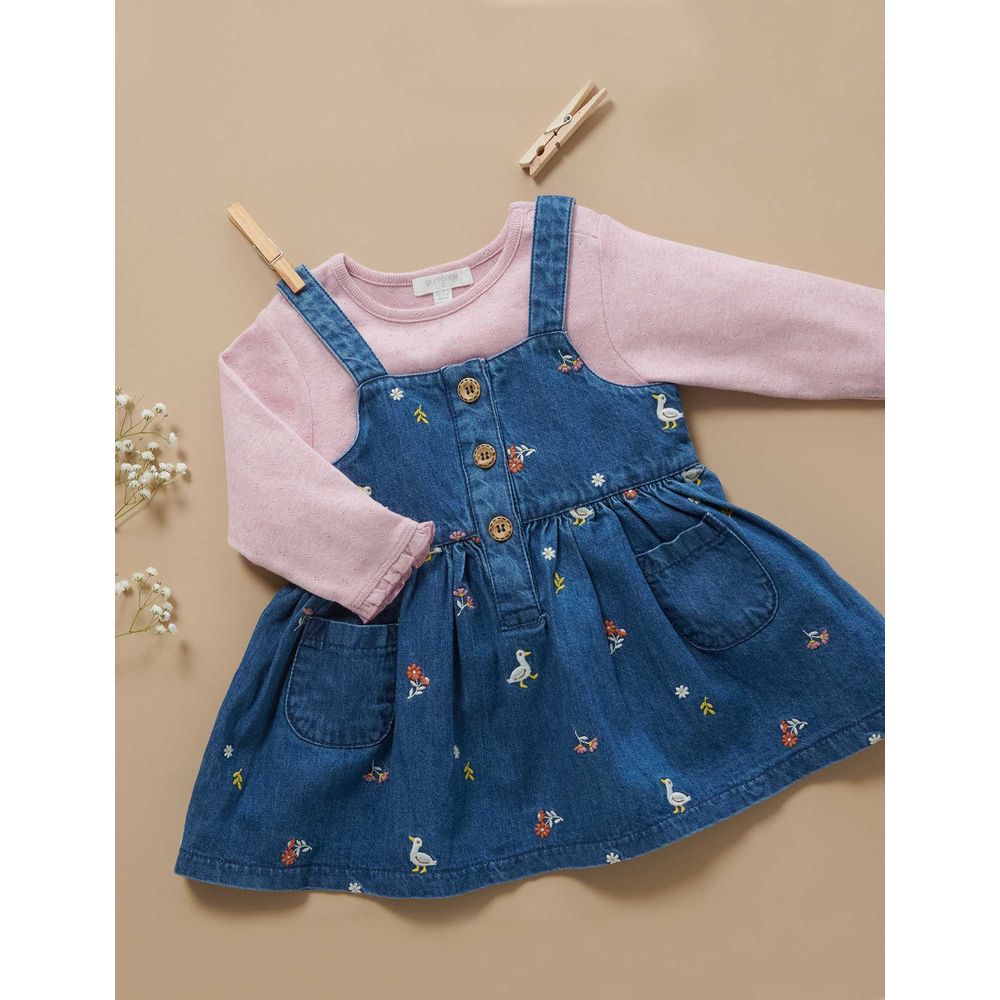 Purebaby - Embroidered Pinnie - Mid Blue Denim