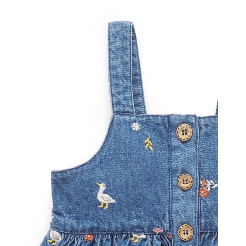 Purebaby - Embroidered Pinnie - Mid Blue Denim