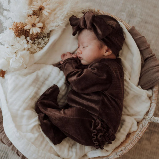 3 Little Crowns - My First Outfit - Corduroy Flutterbum & Top Knot - Chocolate - Newborn