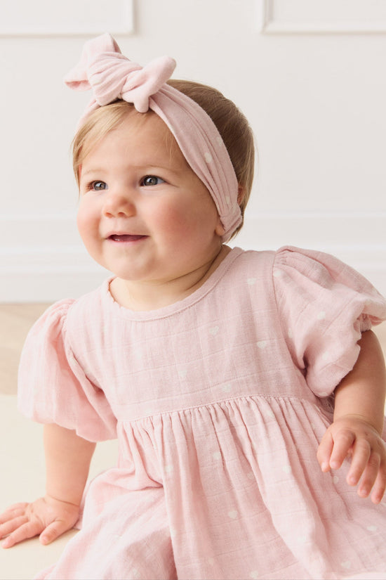 Jamie Kay - Organic Cotton Muslin Headband - Petite Heart Old Rose