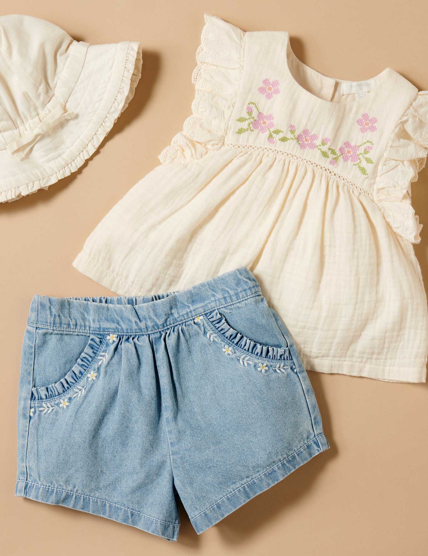 Purebaby - Ruffle Shorts - Faded Denim