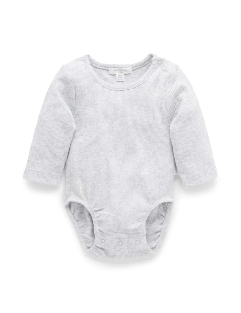 Purebaby - Ribbed  Bodysuit Long sleeve - Grey Melange