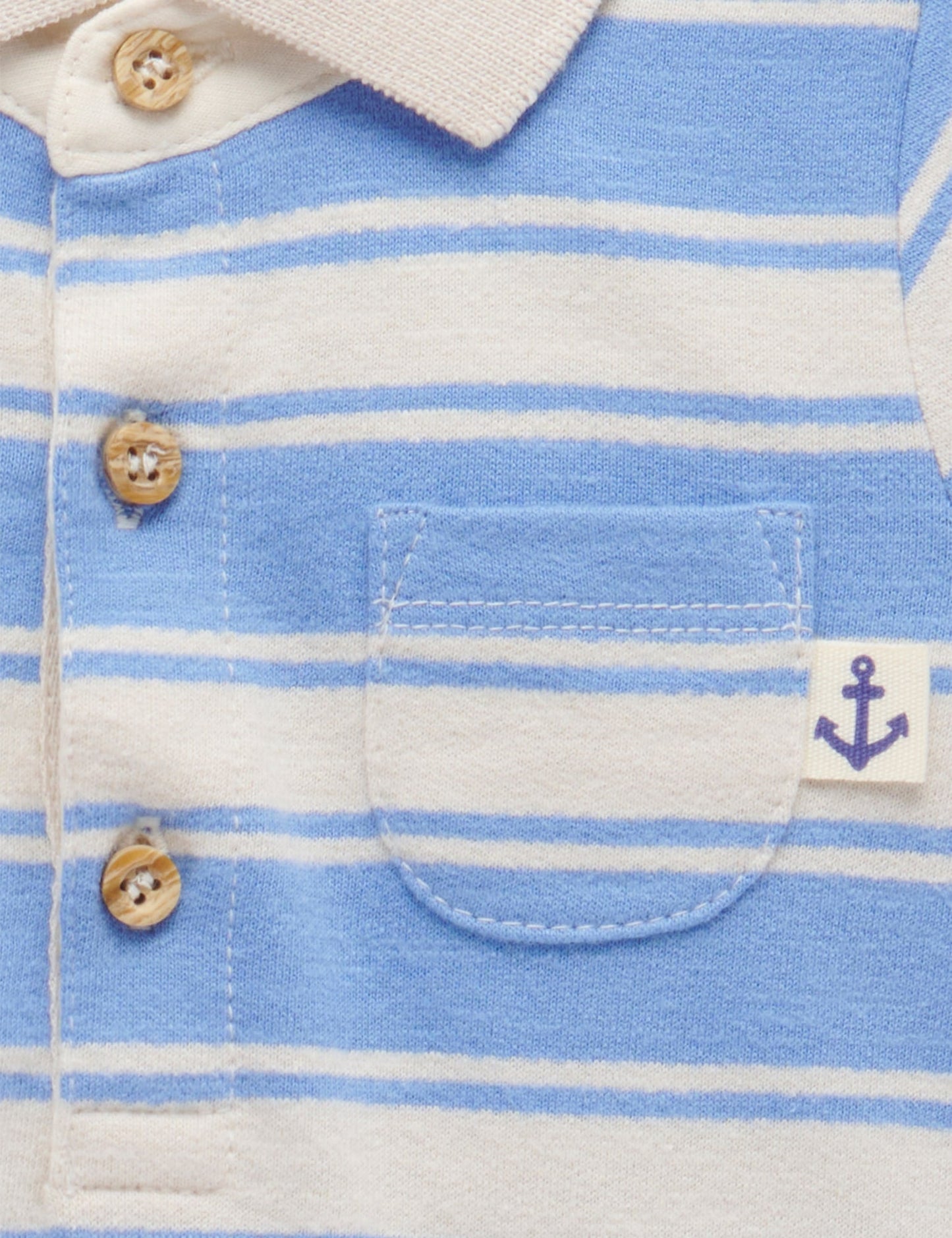 Purebaby - Striped Polo Growsuit - Ocean Stripe