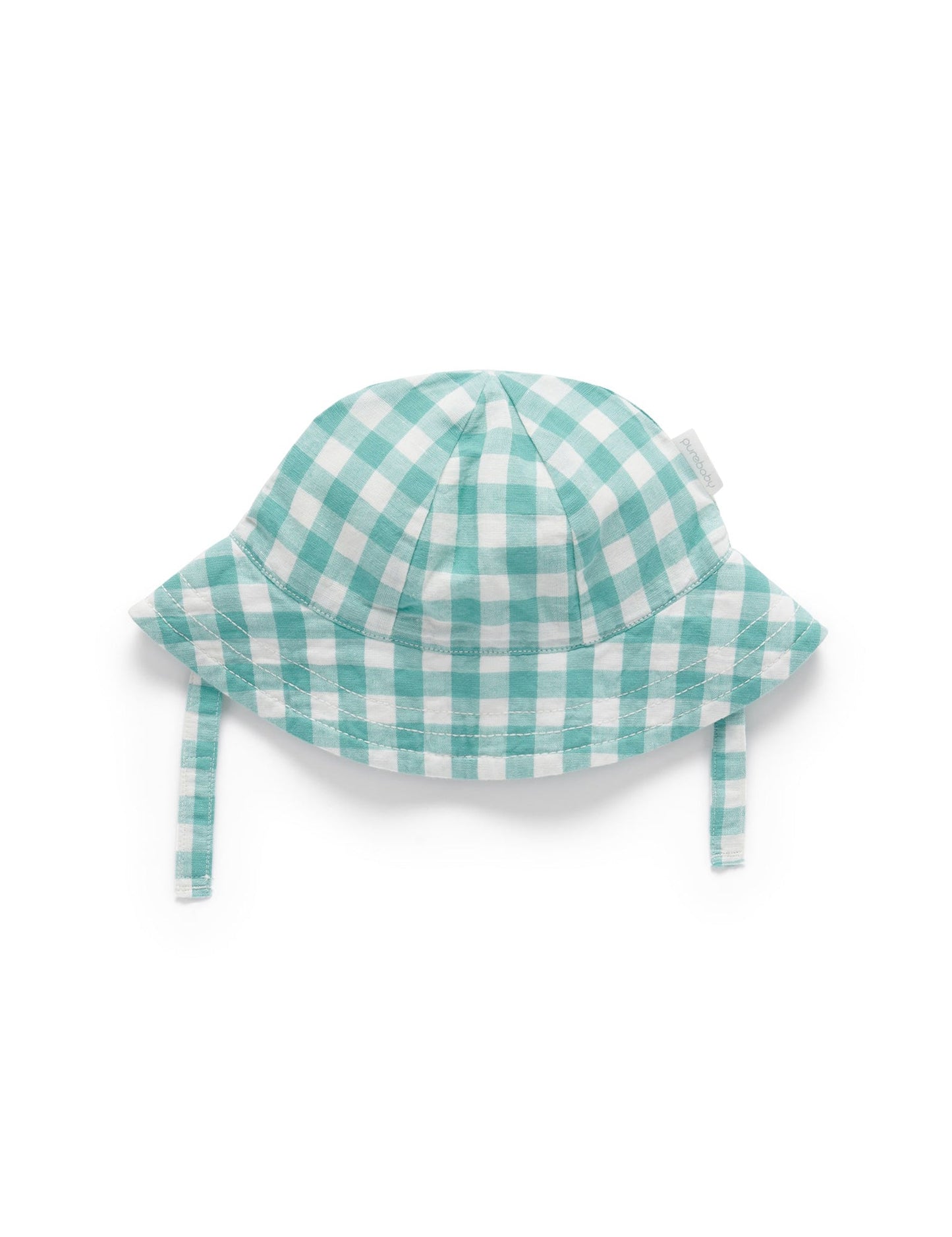 Purebaby - Linen Blend Hat - Lagoon Gingham