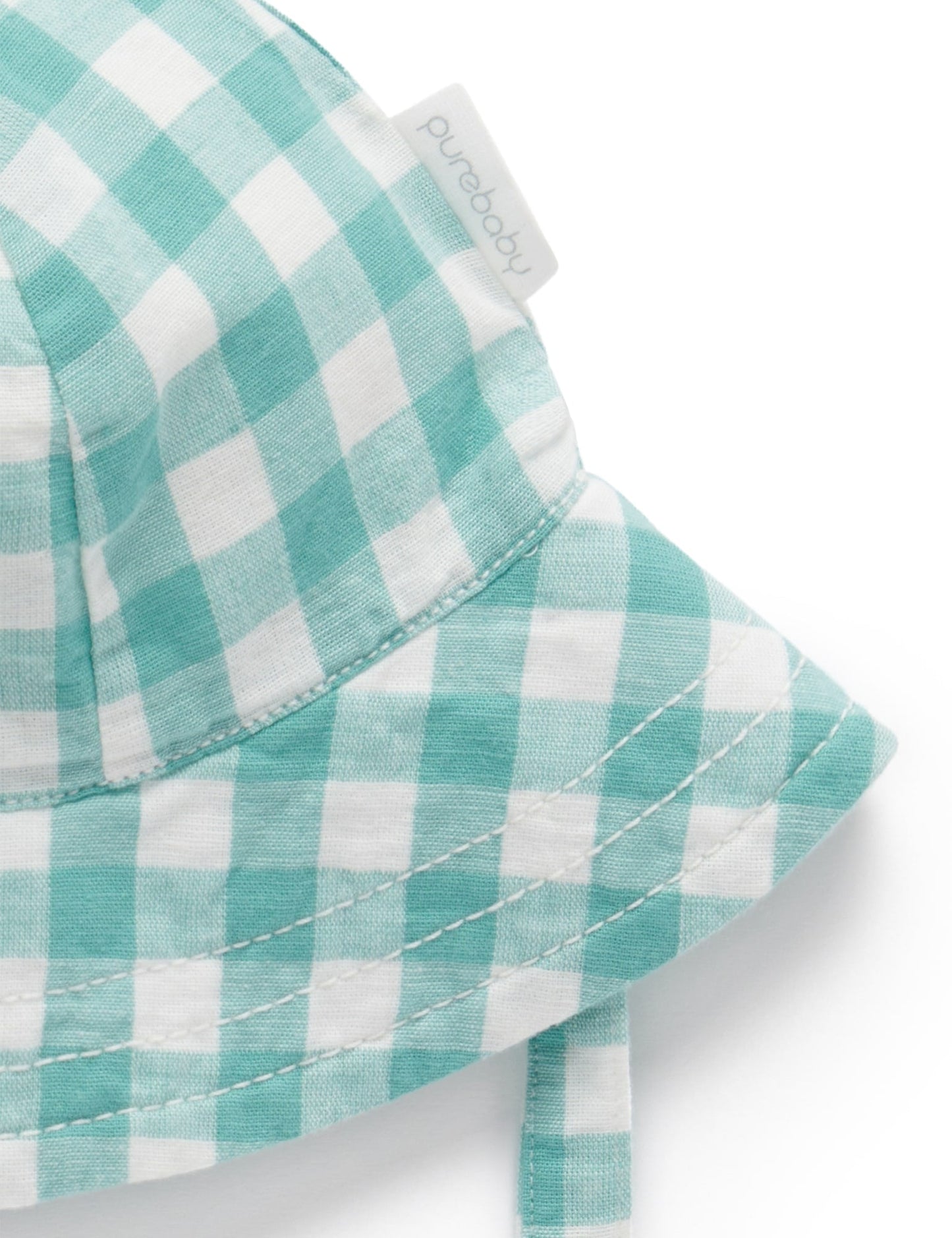 Purebaby - Linen Blend Hat - Lagoon Gingham