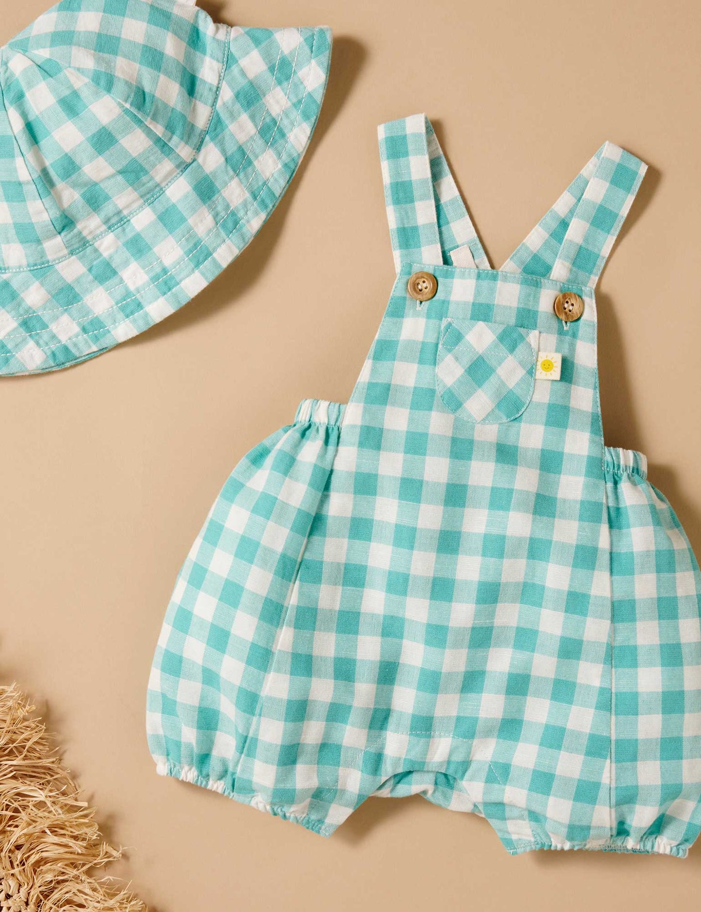 Purebaby - Linen Blend Overall - Lagoon Gingham