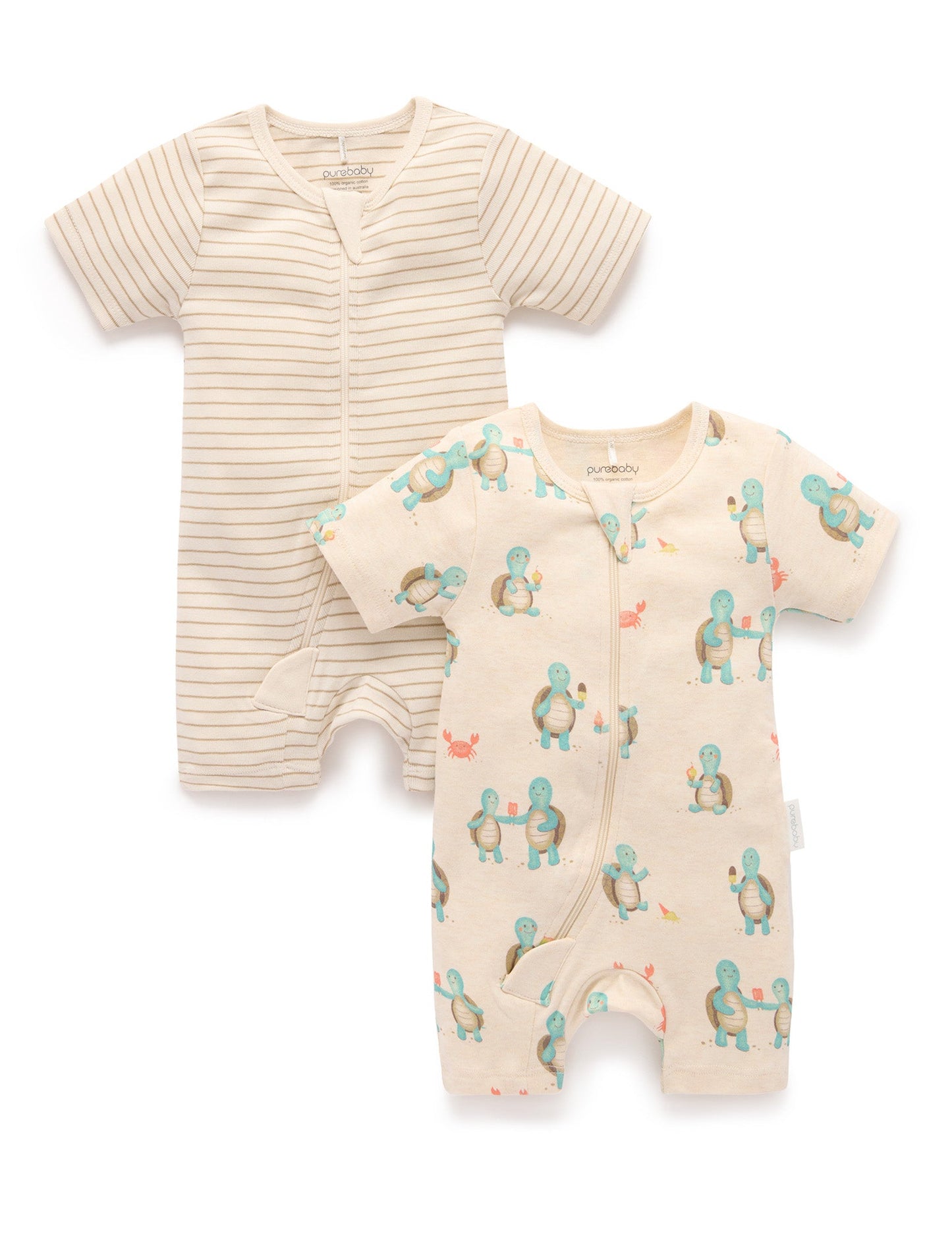 Purebaby - 2 Pack Growsuit - Hungry Turtles Print