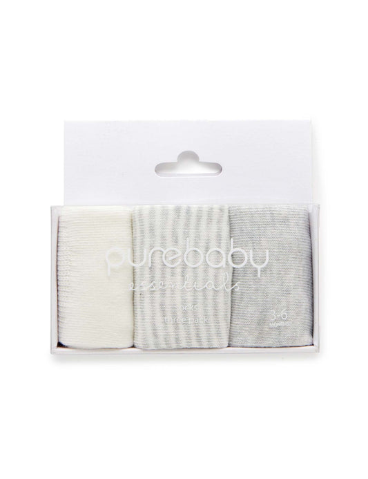 Purebaby - 3 Sock Pack - Pale Grey Pack