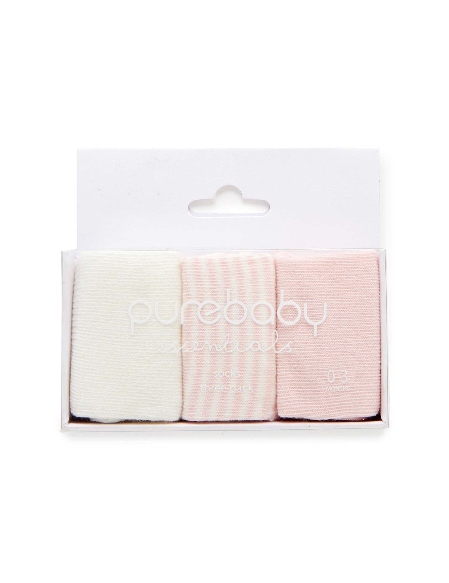 Purebaby - 3 Sock Pack - Pale Pink Pack