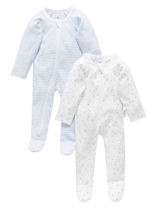 Purebaby - 2 Pack Zip grow suit - Pale Blue