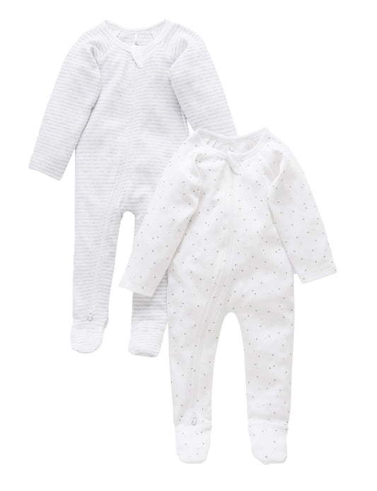 Purebaby - 2 Pack Zip Growsuit - Pale Grey