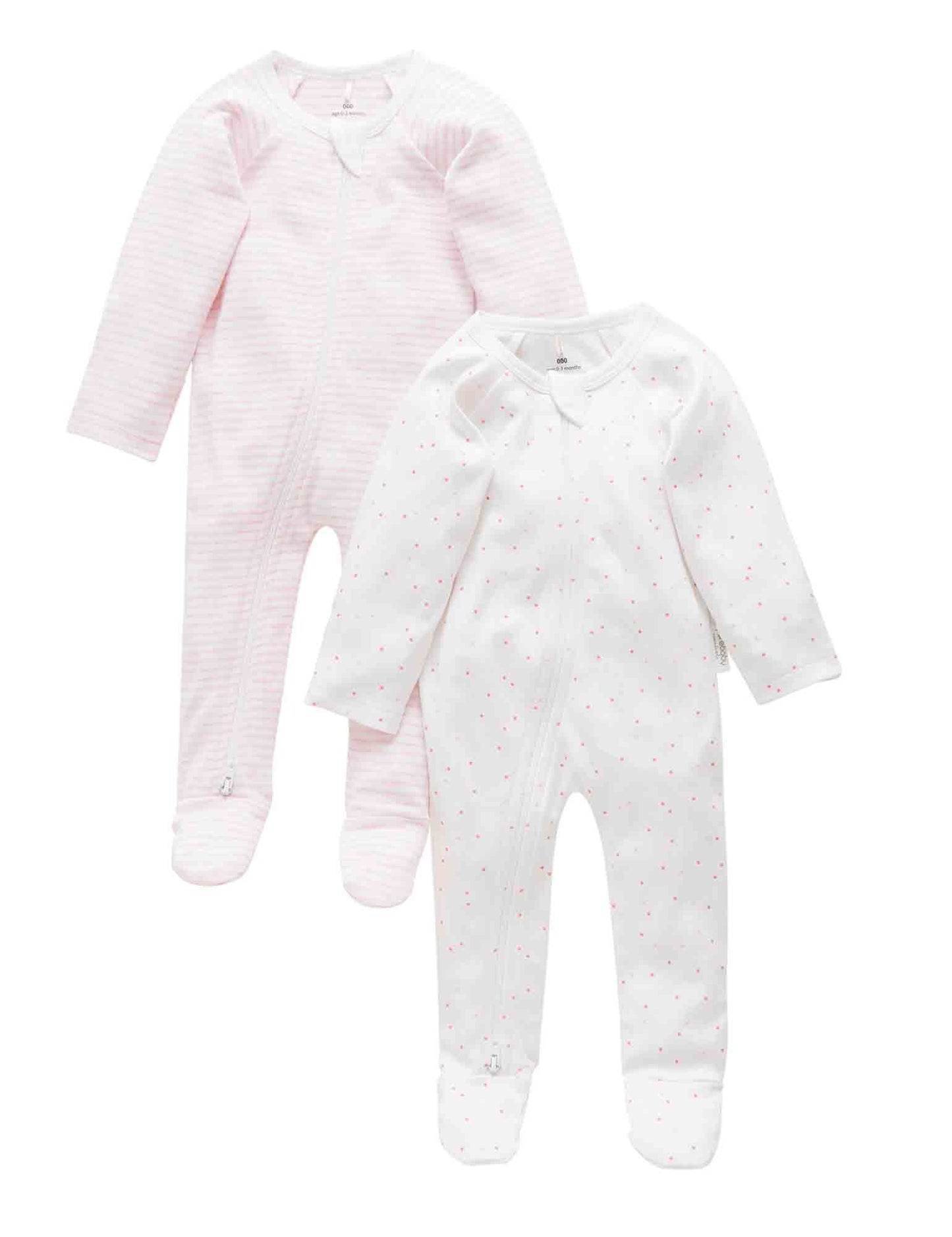 Purebaby - 2 Pack Zip growsuit - Pale Pink