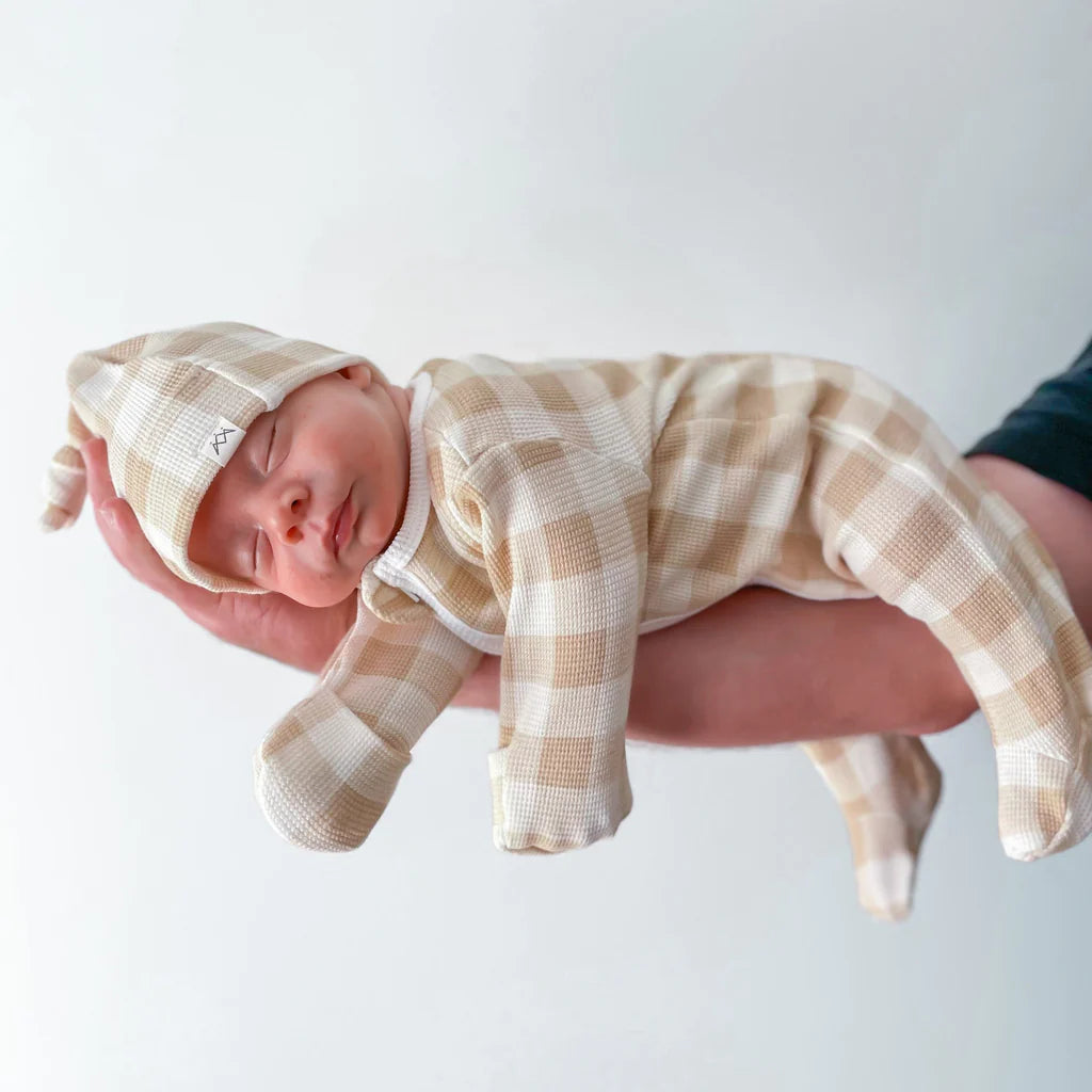 3 Little Crowns - My First Outfit - Footed Overall -Beanie Set - Gingham - Newborn