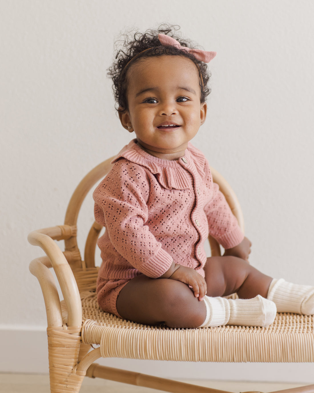 Quincy Mae - Ruffle Collar Cardigan - Lipstick