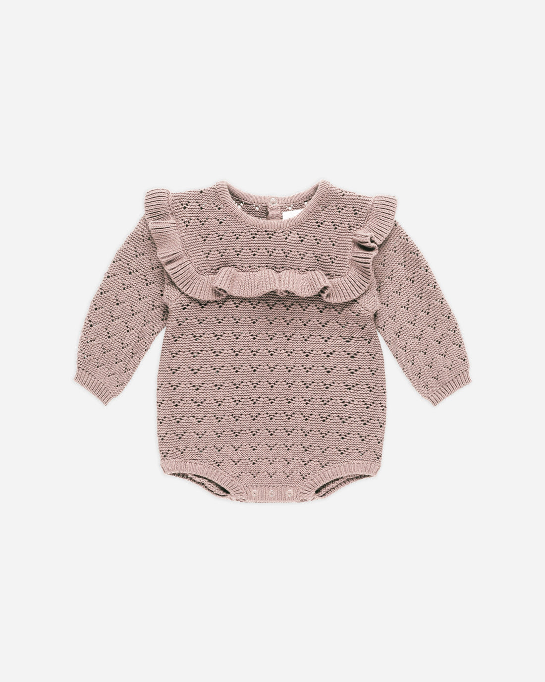 Quincy Mae - Long Sleeve Pointelle Ruffle Romper - Mauve