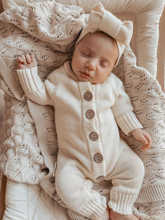 3 Little Crowns- Knitted Romper - Vanilla