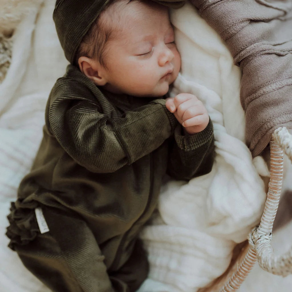 3 Little Crowns - My First Outfit - Corduroy Flutterbum & Top Knot - Olive - Newborn