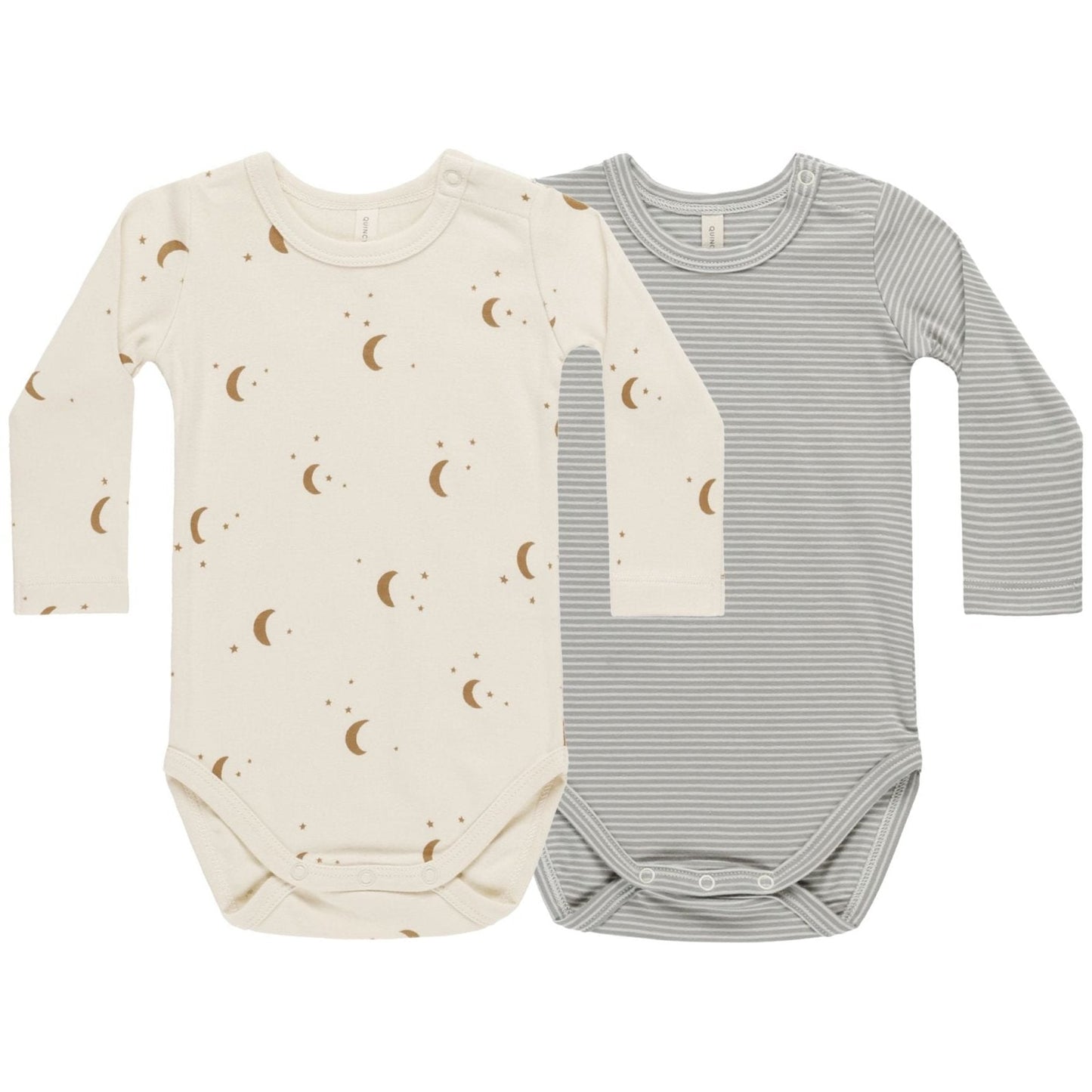 Quincy Mae - Jersey Bodysuit 2-Pack - Moons + Blue Micro Stripe