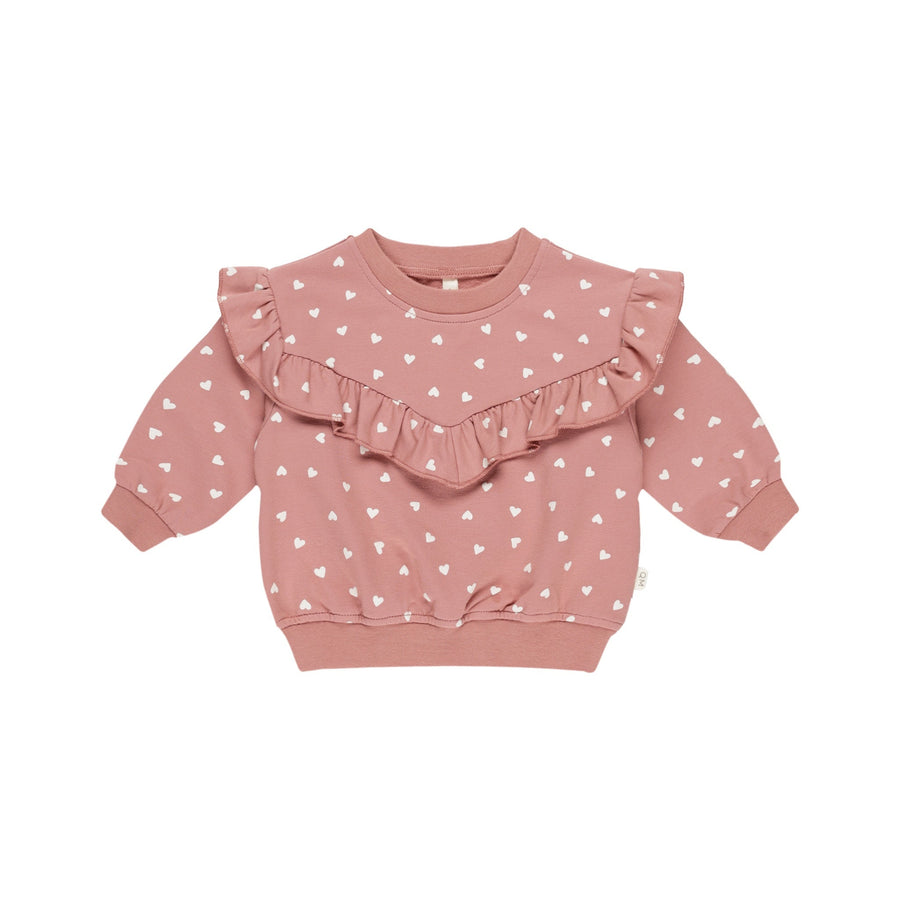 Quincy Mae - Ruffled Sweatshirt - Lipstick Hearts